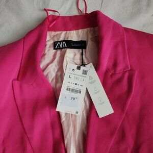 Zara Women Blazer with Rolled-Up Sleeves in Vibrant Pink Color Size L
